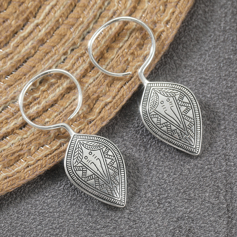 TEMU Handcrafted Earrings With A Retro Ethnic Design Featuring Textured Leaves, Perfect Jewelry Additions For Women