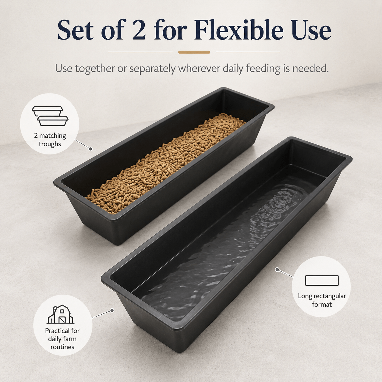 Set Of 2 Livestock Feed Troughs, 99 X 30 X 17cm Heavy Duty Animal Feeding Troughs, Large Capacity Black Feed Containers For Horses, Goats, Sheep, Cattle, Poultry, Farm And Stable Use