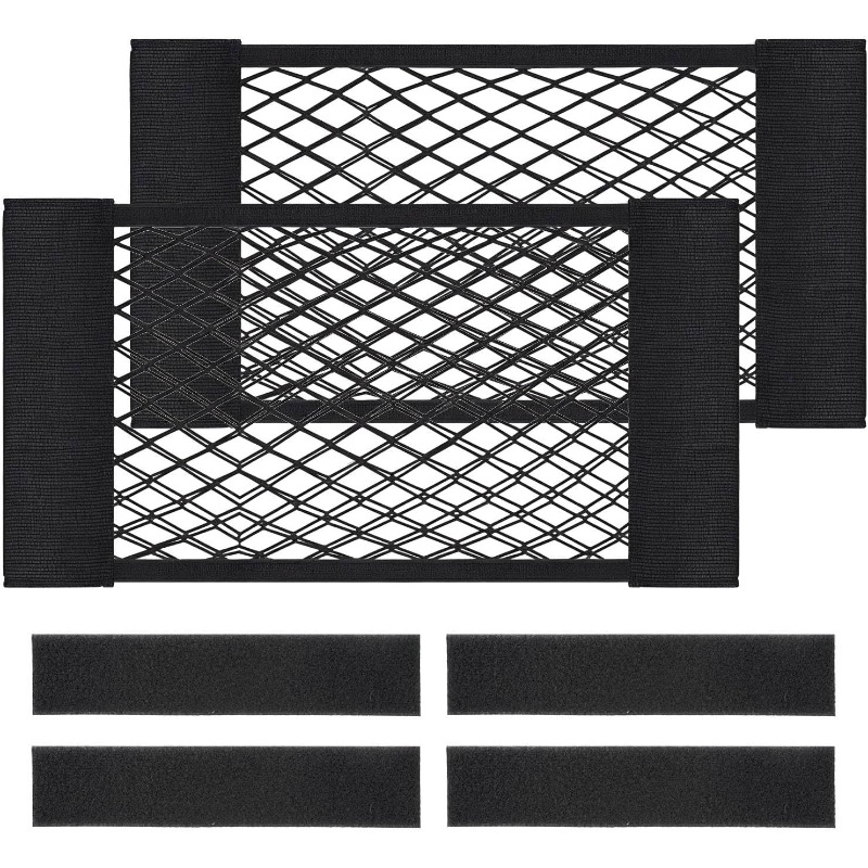 2pcs 25*40cm Storage Net With Hook And Loop Fastener, Car Trunk Organizer Storage Net, Vehicle Storage Bag Wall-mounted Organizer Net Fixing Tool