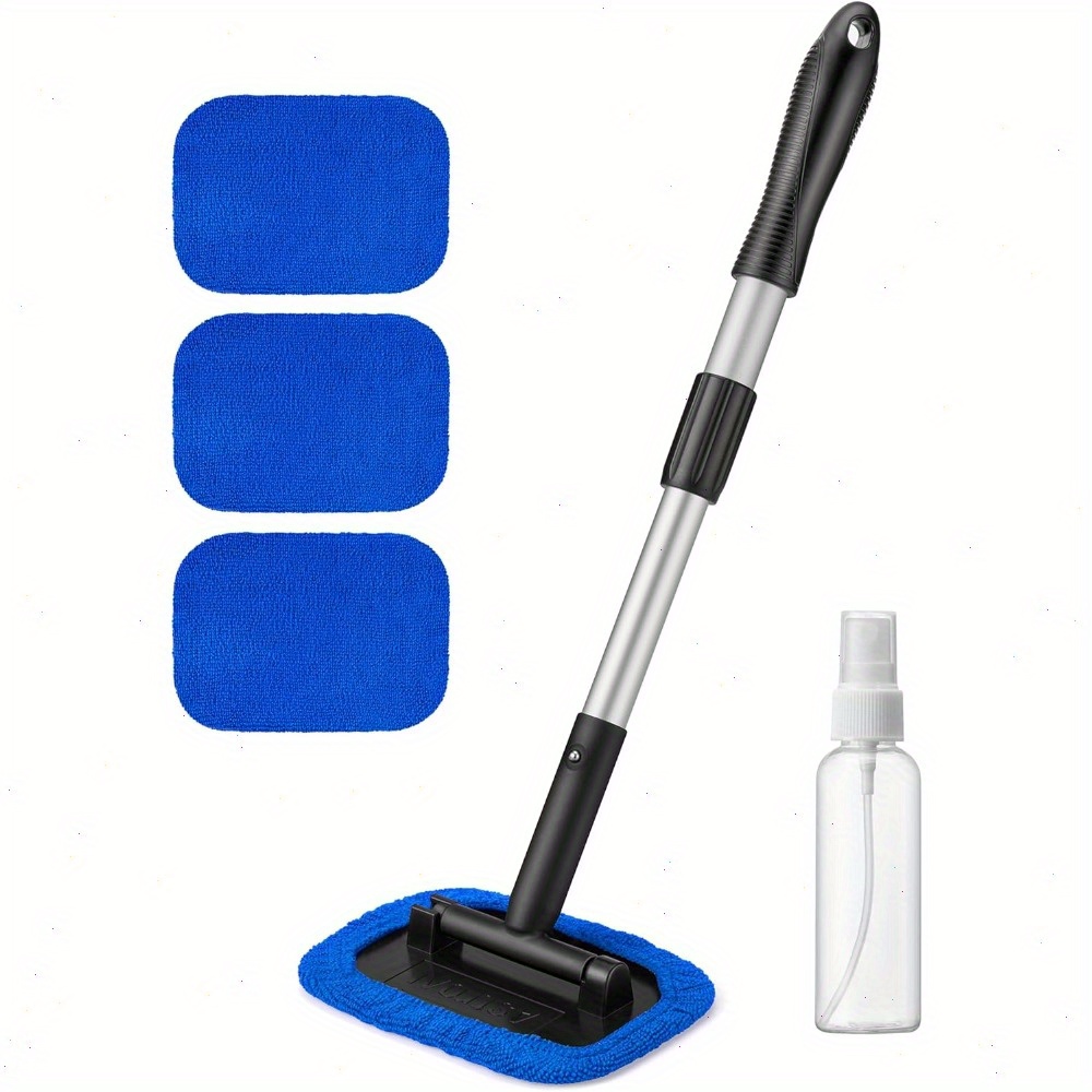 6pcs Extendable Handle Car Windshield Wiper With 4 Reusable Microfiber Pads 60ml Spray Bottle, Interior Window Cleaning Tool For Car And Home