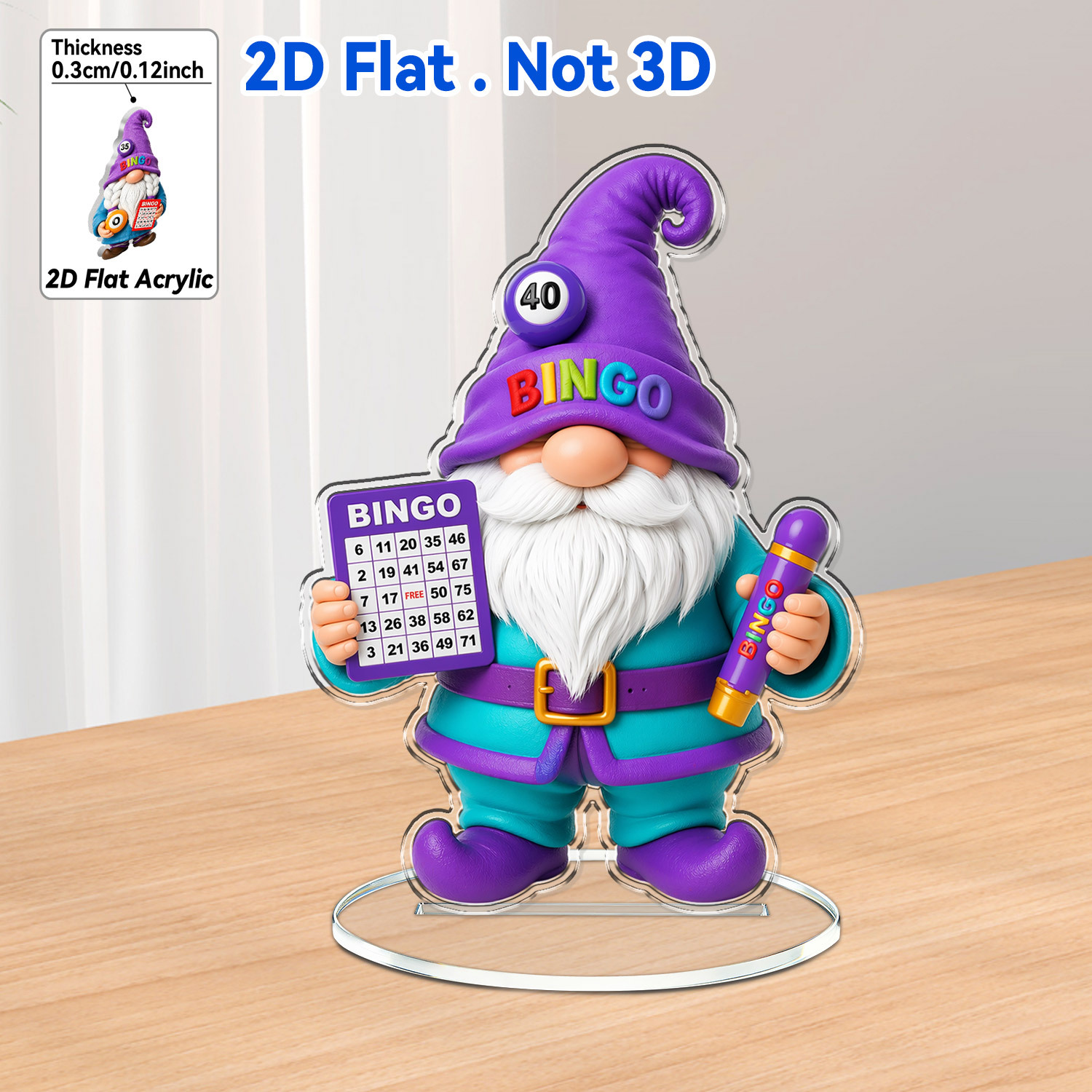 TEMU 2d Flat 1pc For Bingo Gnome, With For Bingo Card Wheel Acrylic Desktop Stand, Theme Decoration, Gift For Bingo Enthusiasts, Fans, Gift For ,