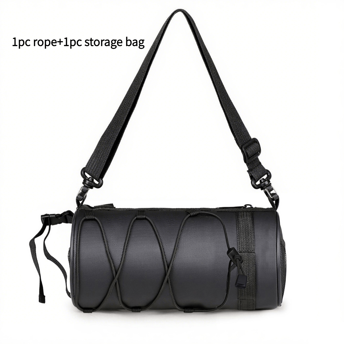 E-shop 2er-Set (1 Tasche + 1 Seil) Große, verstellbare Fahrradlenkertasche - Schwarze, mehrfachteilige Vorderrahmtasche mit Lenkerhalterung, stilvolles