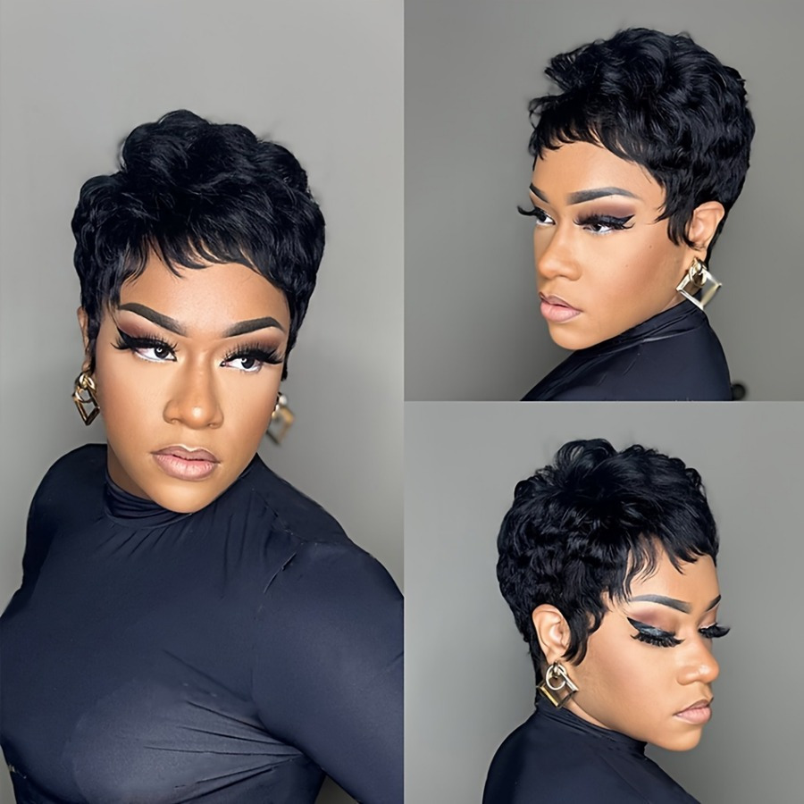 TEMU Chic Black Cut Wig For Women - 150% Density Brazilian Human Hair, Straight Layered Short Style With Bangs, Versatile & Stylish For Everyday , Everyday Wig | Chic Cut | Elegant Texture