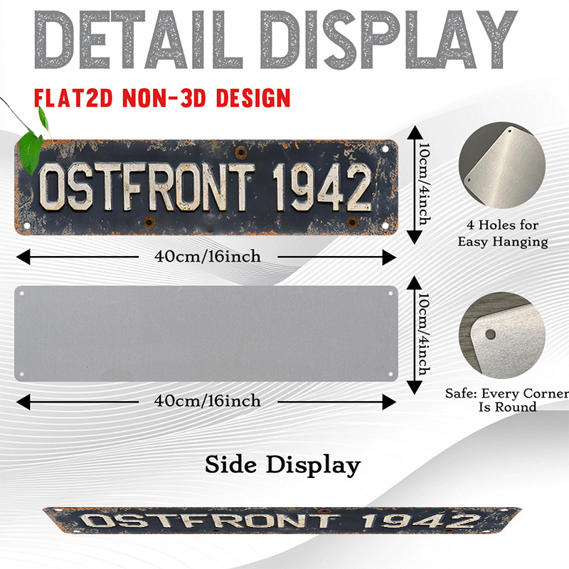 TEMU 2d Flat, 2d Flat 1pc Vintage Metal Aluminum Sign, Retro Sign Aluminum Plate Sign, Rusty Distressed 4x16in Aluminum Wall Art, Historical 1942