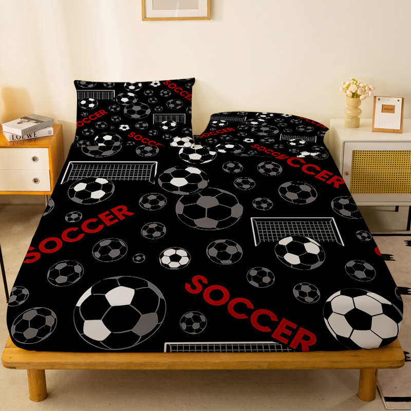 TEMU 1pc Fitted Sheet With Soccer Ball Pattern Background, Single Deep Pocket Fitted Sheet, No Pillowcases, Washed Soft Fabric, Skin-friendly And