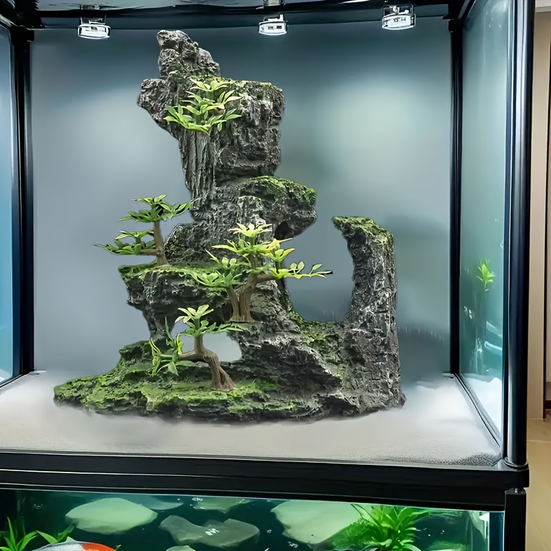 1pc realistic aquarium miniature mountain aquarium landscape with multi tiered mini mountains plants natural terrain durable low maintenance suitable for fish tank habitat easy setup for freshwater saltwater aquariums