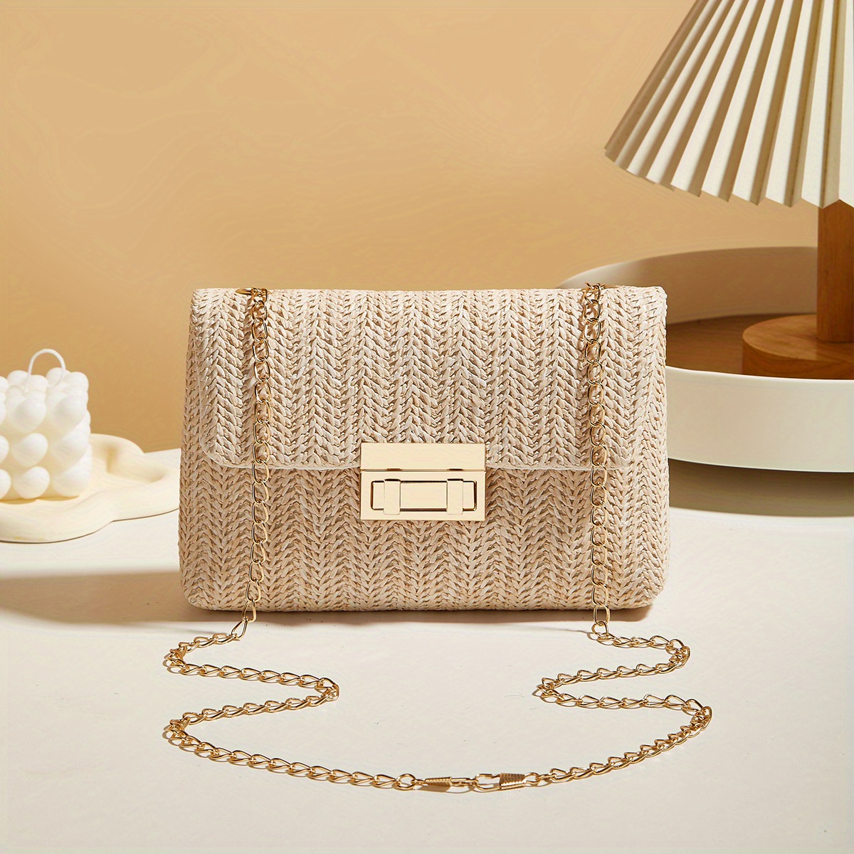 2025 New Trendy Woven Women'S Tote and Wallet, Practical Crossbody Bag, Single Shoulder Bag, Small Square Bag, Metal Chain Strap, Simple Women'S Crossbody Bag