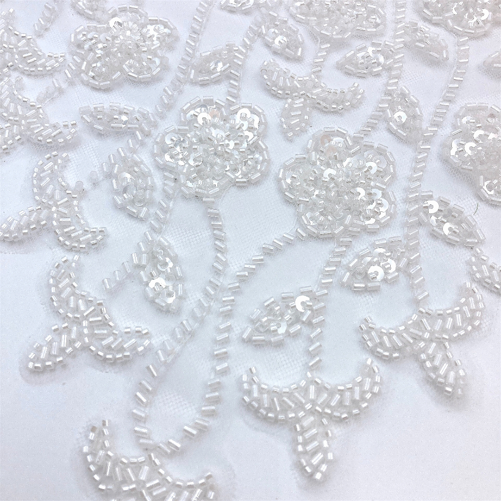 50cm Pleated Lace Trim, Floral Element Beaded Mesh