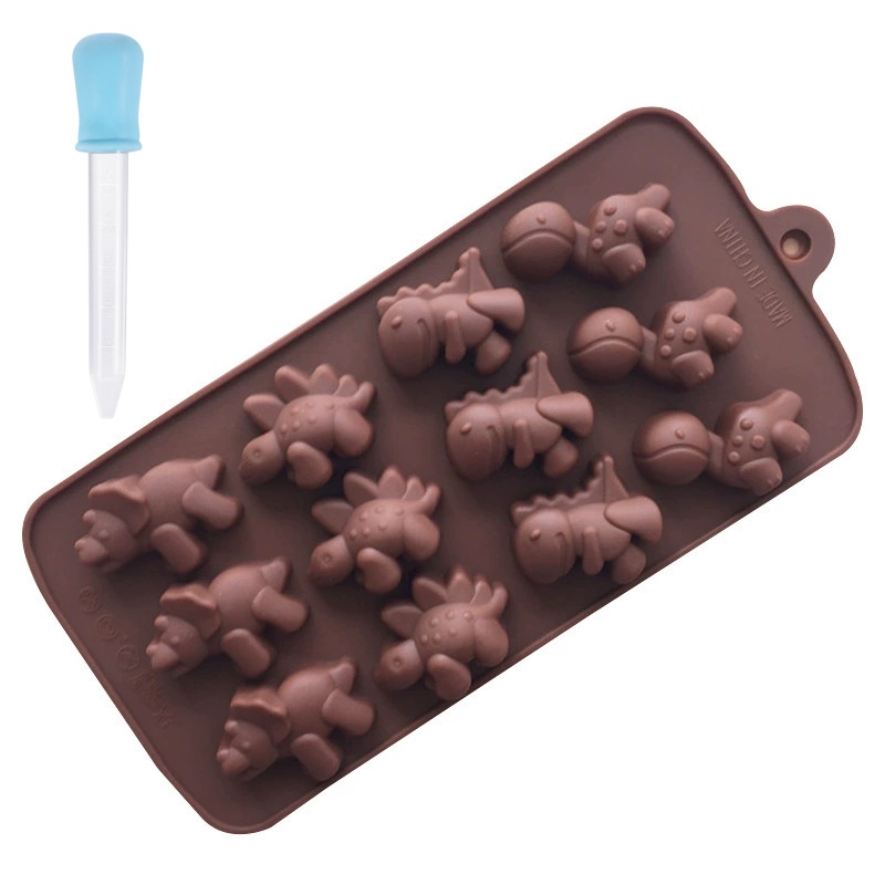 2pcs 12- Dinosaur Silicone Baking Mold Set With Droppers, Diy Chocolate Candy Making Tools, Cake Decorating Accessories