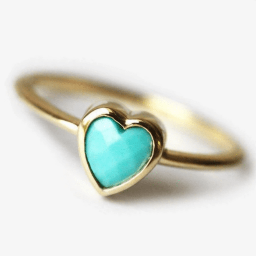 טבעת לב אלגנטית מצופה זהב 14 קראט עם טורקיז סינתטי - סגנון בוהמי, אידיאלי לאירוים/יוקרתי, תכשיטים, תכשיטים ותכשיטים. חתונה