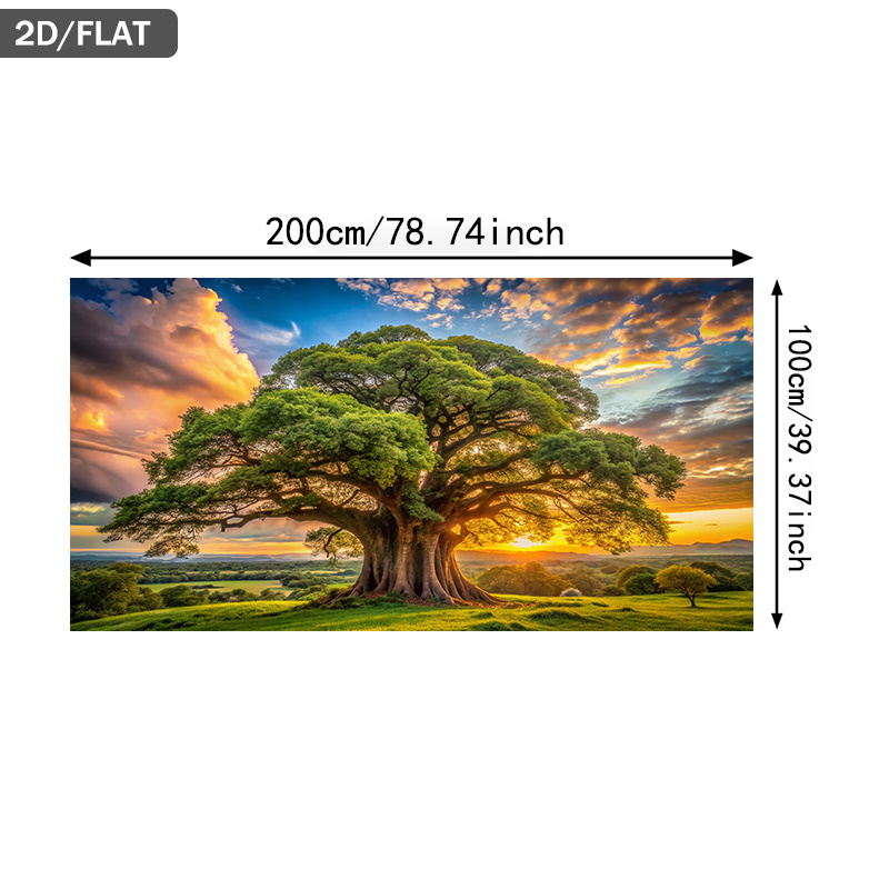 TEMU su tela piatto 2D, senza cornice, con un albero al tramonto, misura 100 cm x 200 cm (39.37 pollici x 78.74 pollici), per l'arredamento moderno