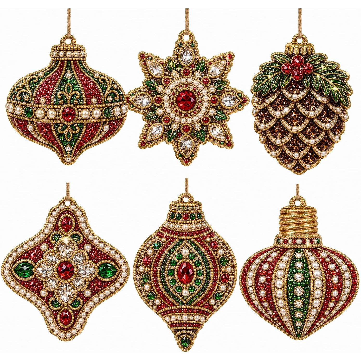 TEMU 2d Flat Decoration Pendant, Diamond Painting Christmas Acrylic Ornament Set (6pcs) - 3.15" | Special Shaped Gemstone And Pearl Hanging With ,