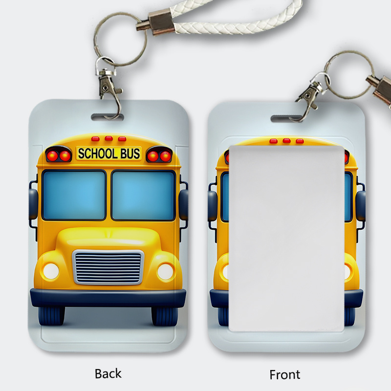 TEMU Image de bus scolaire 2D, un dessin animé, et vibrant, conçu pour les porte-cartes d'identité, les étiquettes de nom et de protection de cartes.