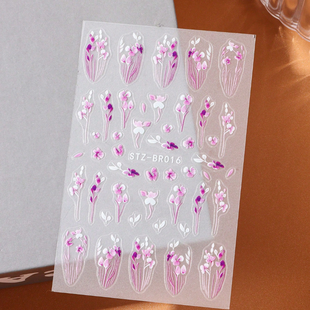 Image of 1 Piece Of 3d Flower Nail Stickers Featuring Elegant Five-petal Purple Magnolia Designs For Spring, Perfect For Decorating Nails.
