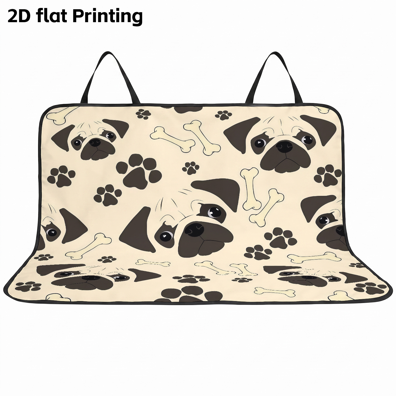 TEMU 1pc 2d Flat Cartoon Pug Paw Print Car Seat Cover, Car Backseat Protector, Dog Travel Mat, Fits Multiple Car Models, And Store, Easy To Clean,