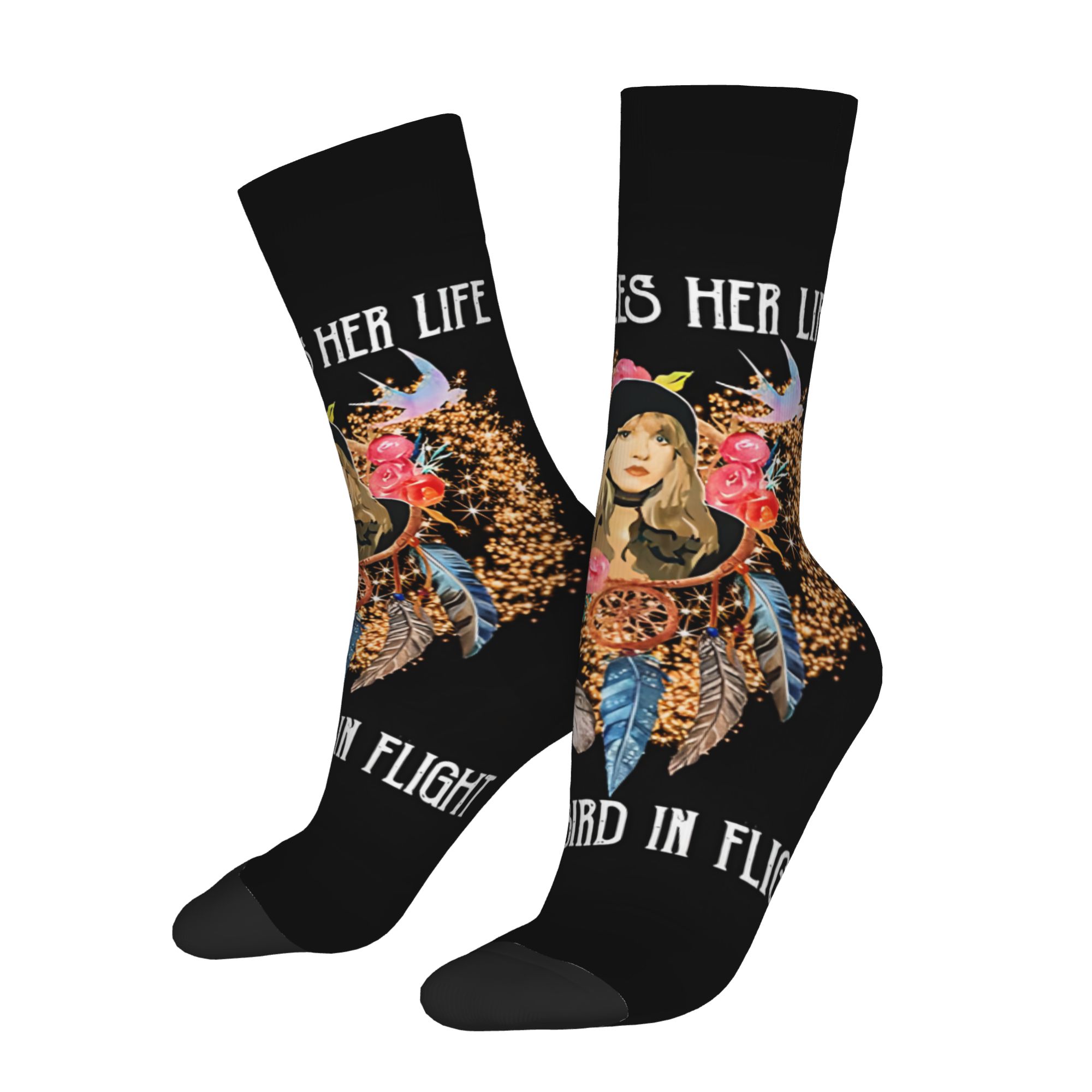 TEMU 1 Pair Hip Hop Vintage Stevie Legend Nicks 11 Crazy Men's Compression Socks Unisex Harajuku Pattern Printed Funny Novelty Socks