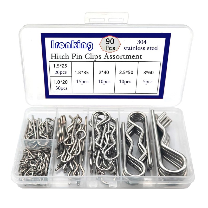 TEMU 90pcs Heavy-duty 304 Stainless Steel Hook Pin And Cotter Pin Set - 6 Sizes (specifications 30/40//70/80) Fixing Pins, Clips Suitable For