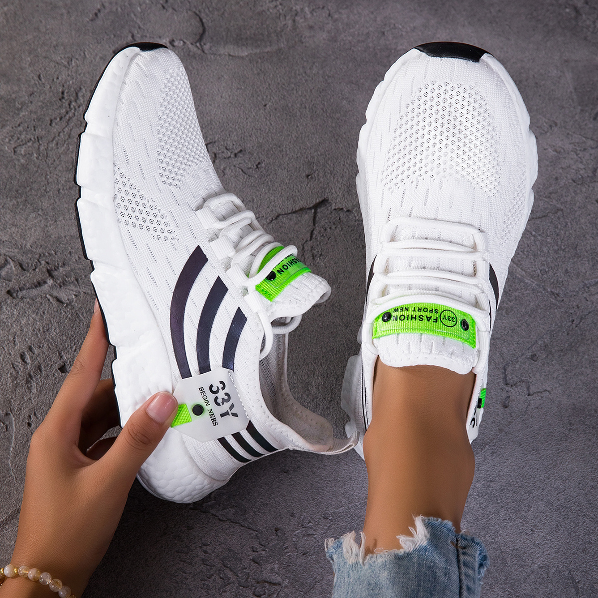 Image of Women' Color Casual Sneakers, Breathable Large Mesh Soft Sole Footwear, Stable Lace Up , Fresh Sweat Wicking, Perfect For Daily Light Sports Multi Scene Versatile Footwear, Women Shoes