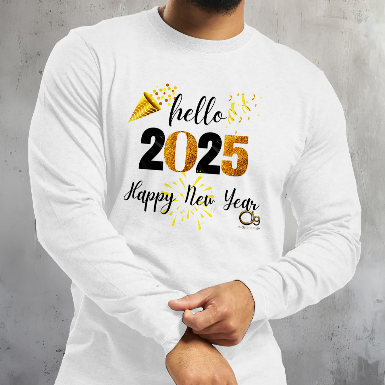 

Men's Casual Round Neck T-shirt, Happy New Year Letter Print - Breathable Fabric, Comfortable In Summer