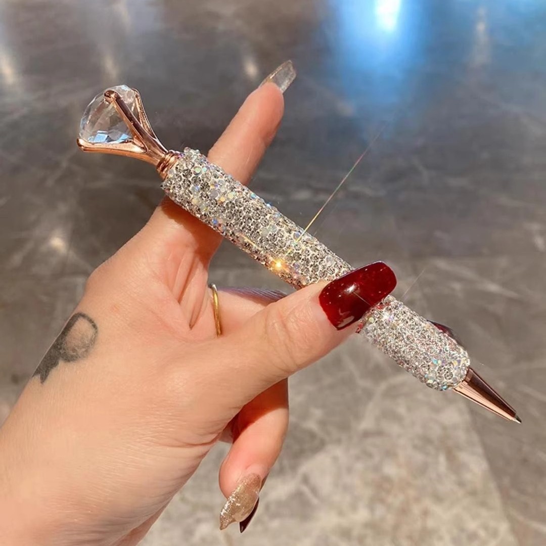 Luxury Rhinestone Rotating Ballpoint Pen! Metallic Coating Medium Nib Smooth Writing Essential For Office And Study Great Gift For Teachers And Students Must-have For Back-to-!