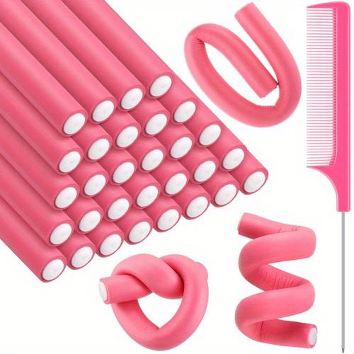40/50 stück flexible schaumstoff-lockenstäbe mit rattenschwanzkamm, styling-werkzeuge für den täglichen gebrauch, reisen & schlafen, dauerwellenstab – hitzefreier schutz vor schäden, schlauchlockenwickler, kaltlocken-barriereseil