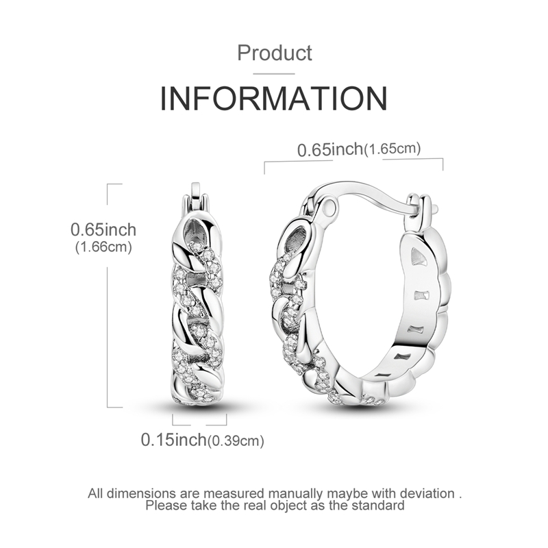 Women's Chain-Style White Earrings with S925 Sterling Silver Hoops
