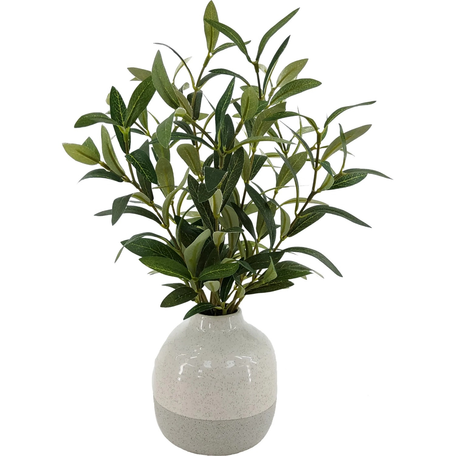 

14" Artificial Olive Dual-tone Ceramic Vase - Uv-resistant, Decor, Indoor, Lvebei