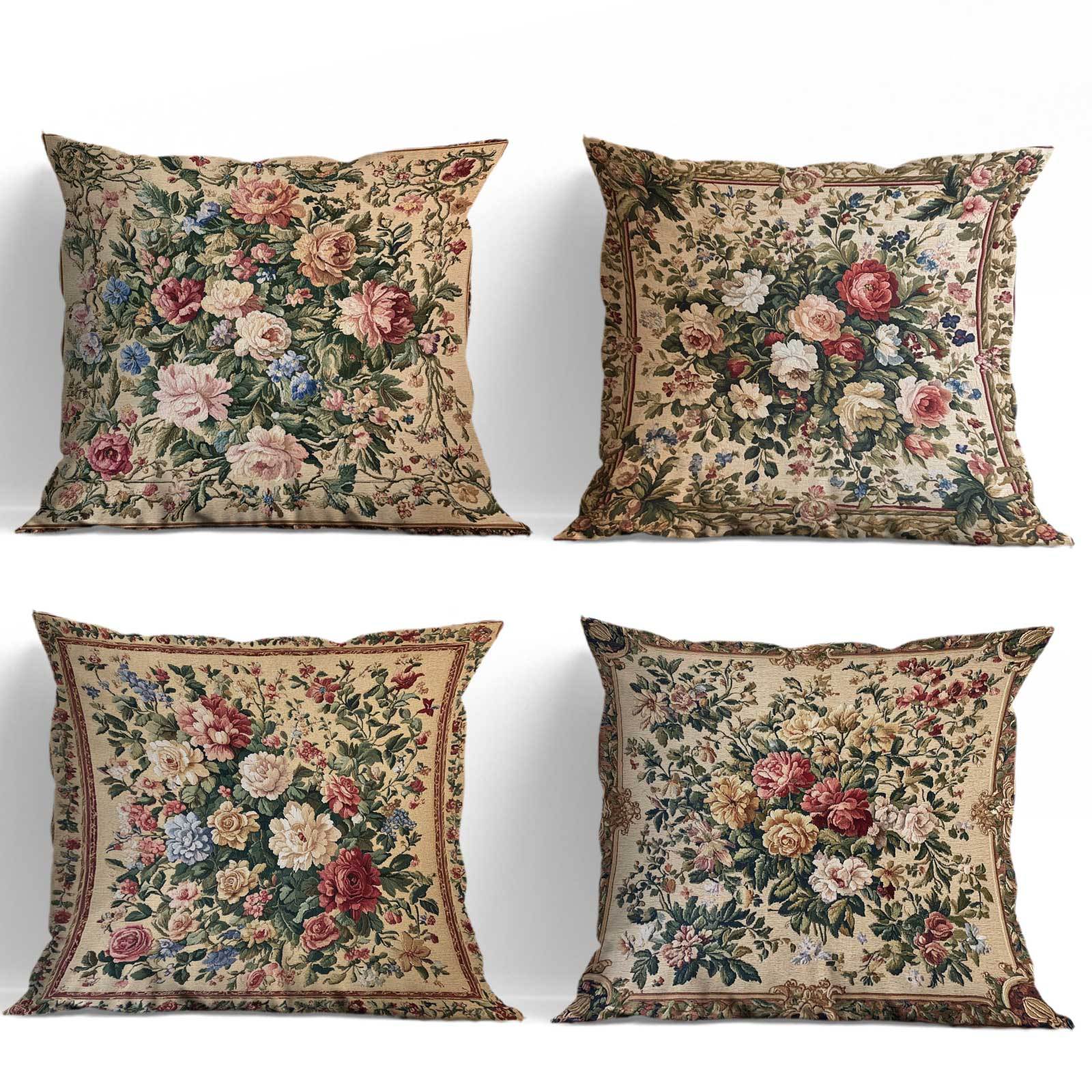 E-shop 4 Stück Klassische Blumen-Tapisserie Kissenbezüge Vierer-Set, Kissenhülle, Maschinenwaschbar, Geeignet für Wohnzimmer Sofa, Schlafzimmer
