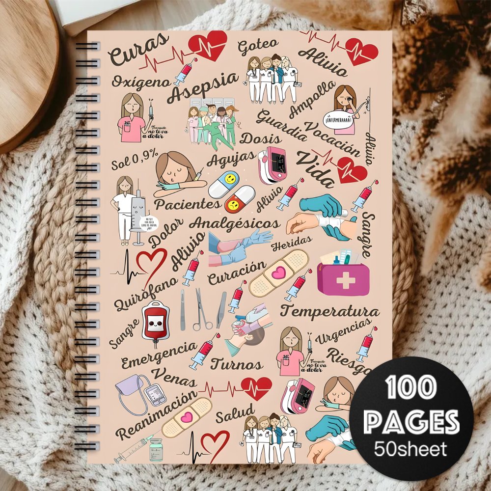 TEMU 1 cuaderno estético de enfermería para viajes - Regalo ideal para trabajadores de , con un tema médico con imágenes e instrumentos de atención