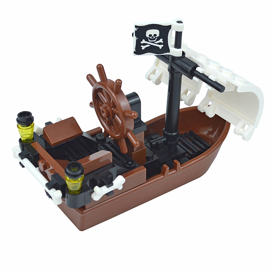 Image of Pirate Ship Building Block Model With And Flag, Block Ship Set, Decorative Children's Toy Gift, Compatible With Building Block Accessories And Parts