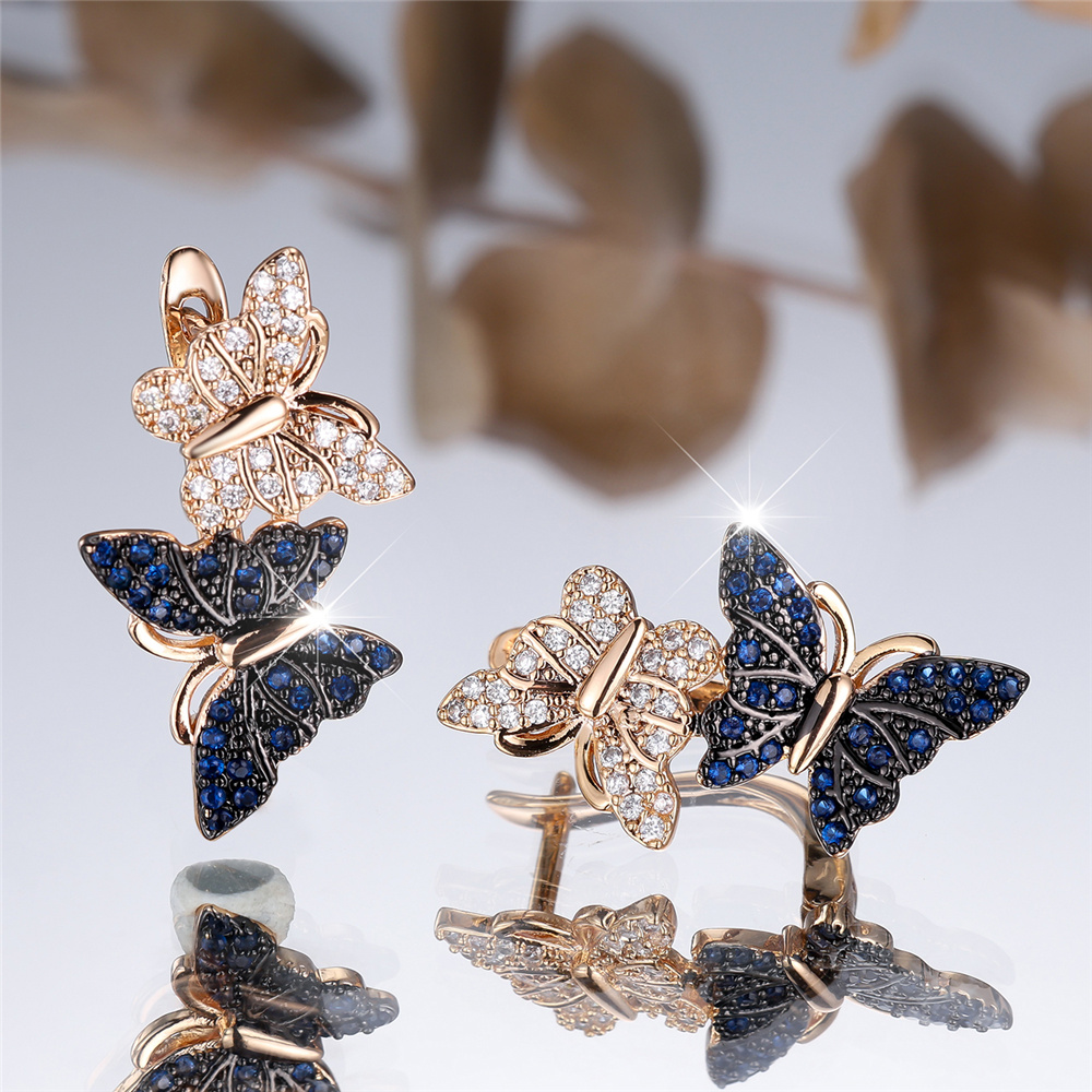 Women's Elegant Champagne Double Butterfly Drop Earrings
