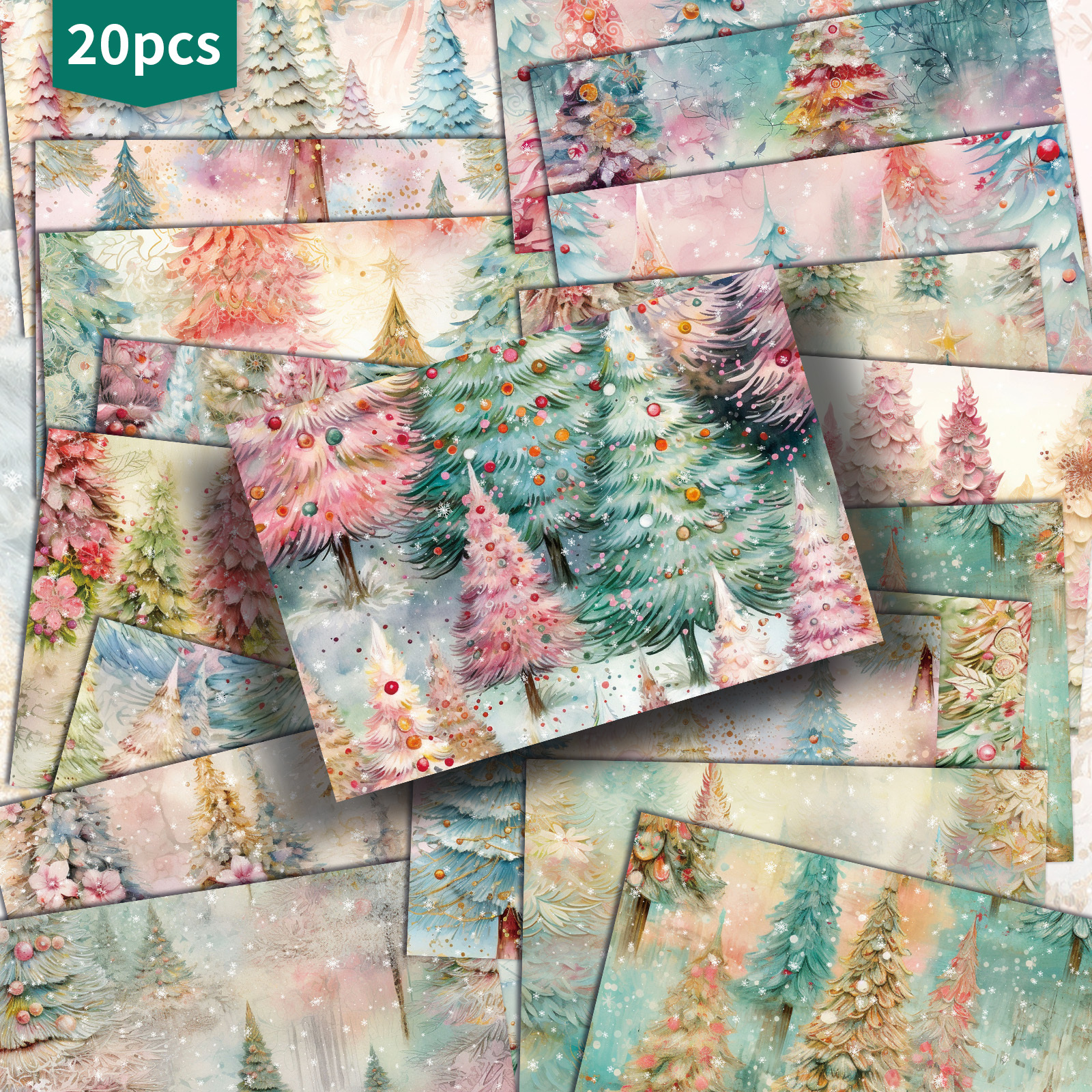 TEMU 20-pack Vintage Whimsical Christmas Tree Forest Postcards - 4x6 Inches Junk Journal Paper, Classic Pinup Illustrations, Collectible Decorative