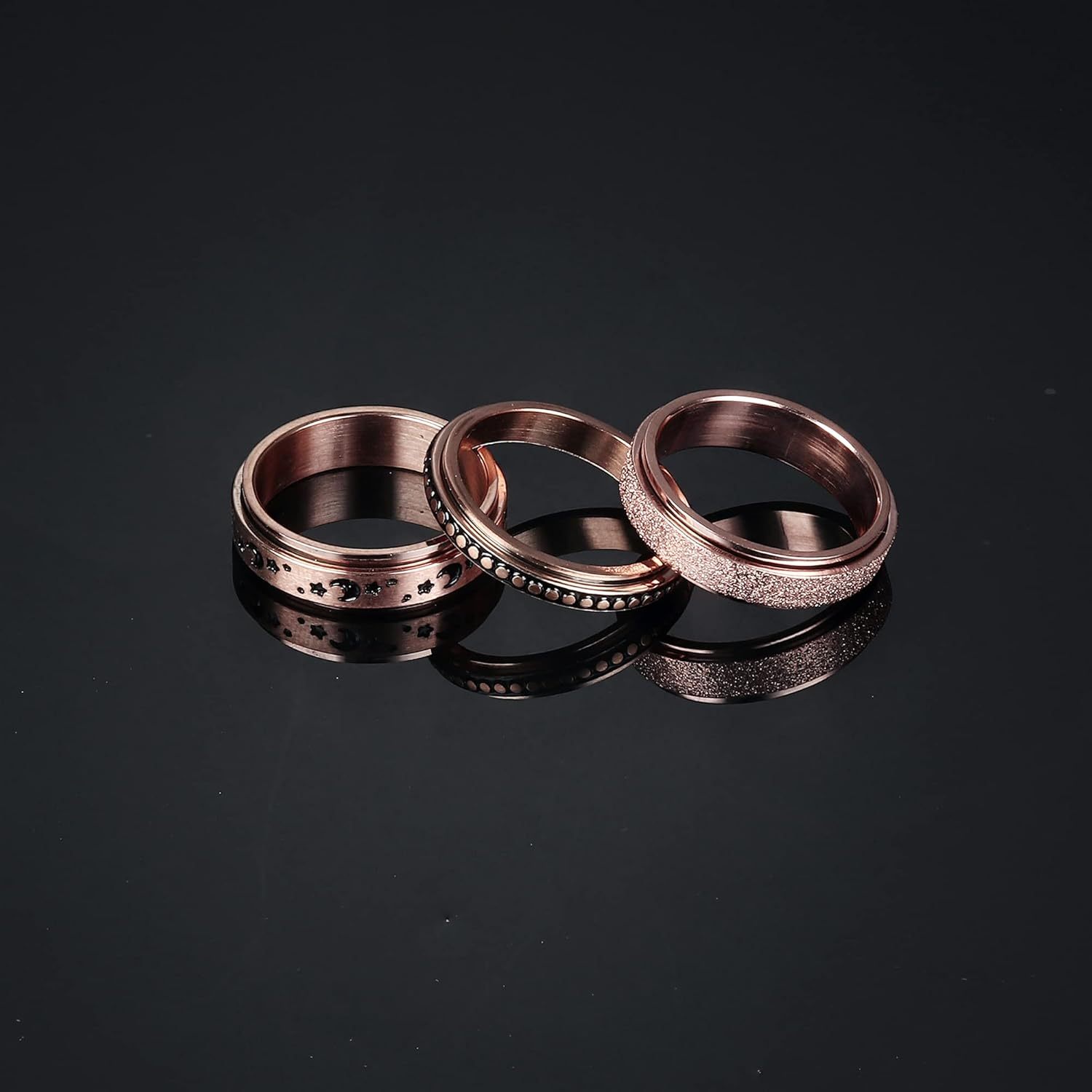 3pcs spinner rings for 316l stainless steel fidget band rings set dots moon star sand blast   womens ring for stress relieving wedding promise rose golden for teenager Product details 1