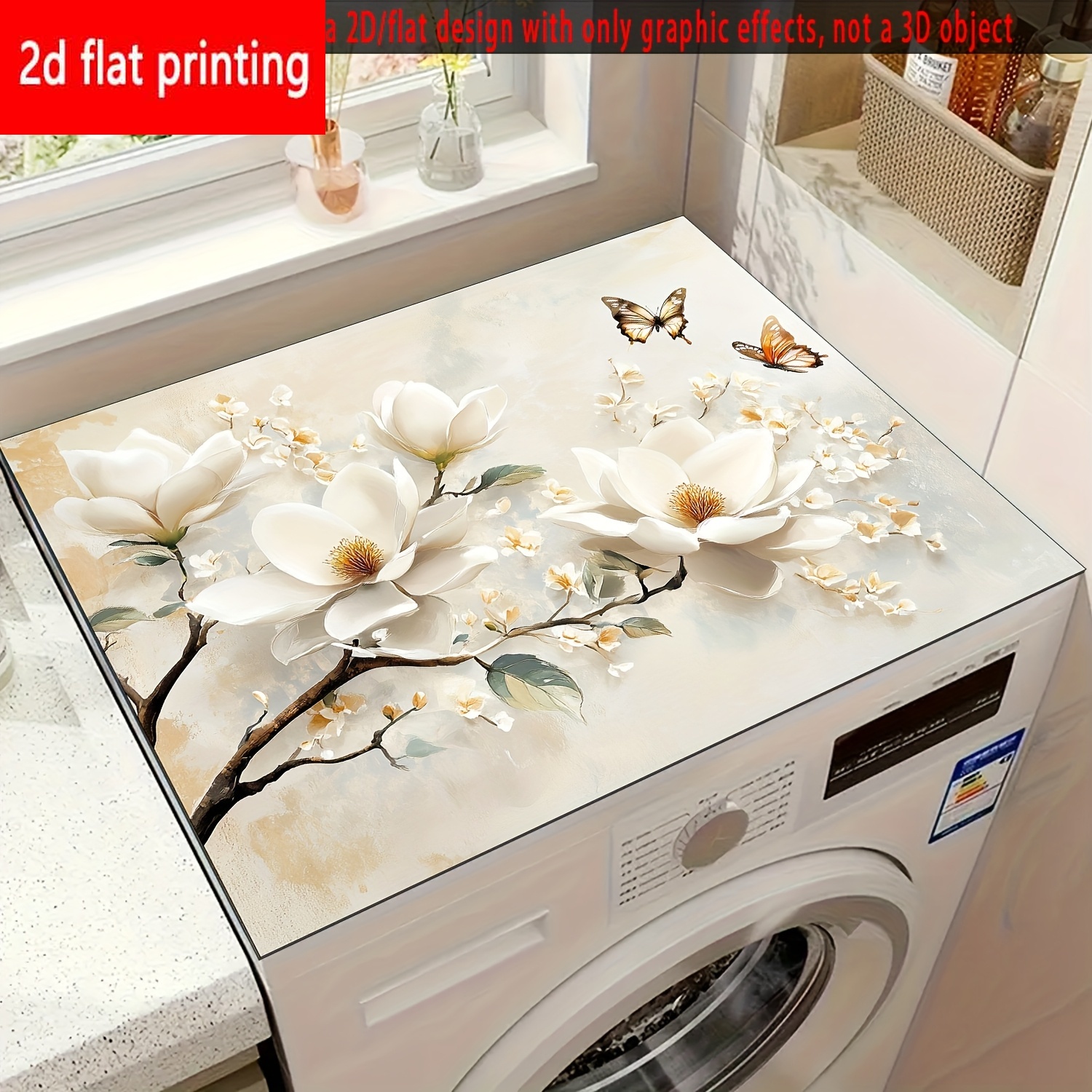 TEMU 2d Flat Printing, 1pc, Magnolia Tableware Drying Mat/absorbent Placemats, Printed With Magnolia Flowers And 2 Butterflies, Non-slip Rubber Base,