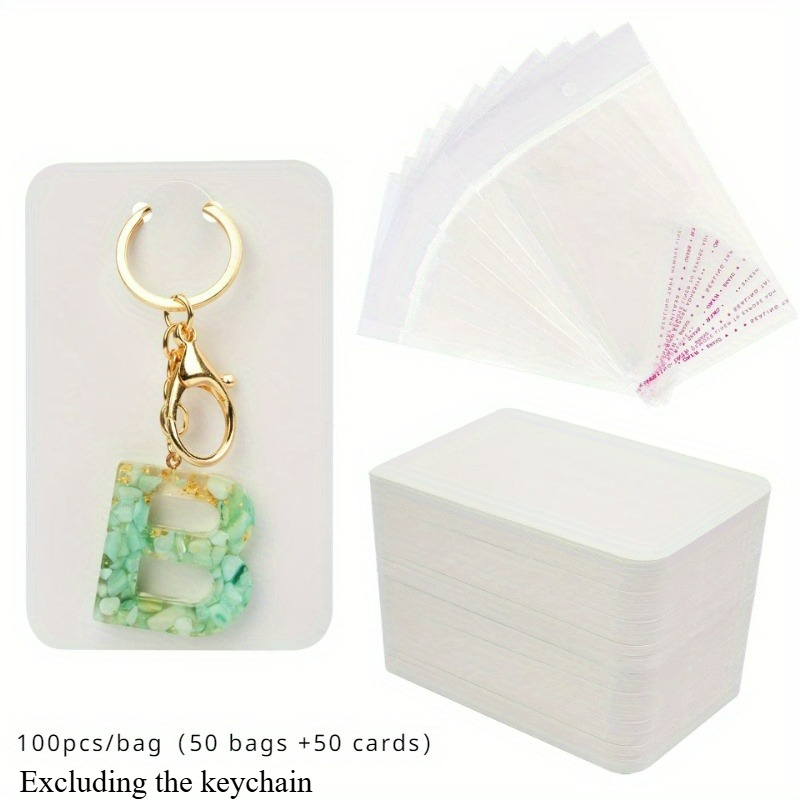 TEMU 50sets (50pcs Opp Bags And 50pcs Cards) Jewelry Display Cards With Self-sealing Bags Keychain Card Holders, Key Ring Packaging Cards For Beads