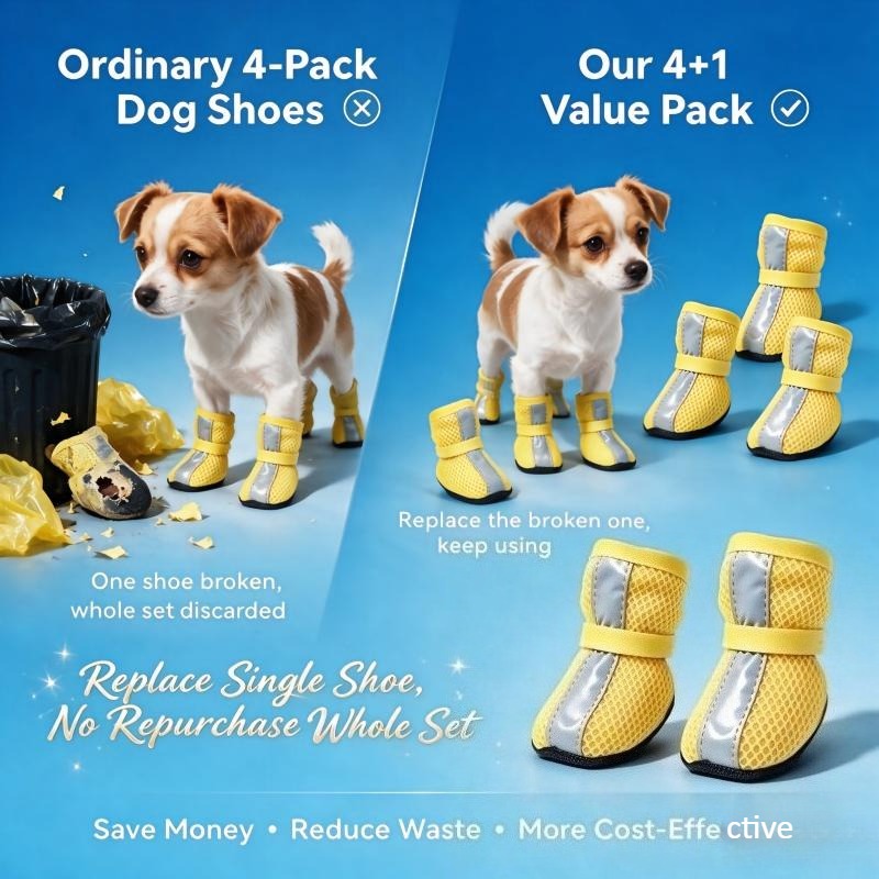 4pcs Dog Boots and 1 Spare Boot for Paw Protection