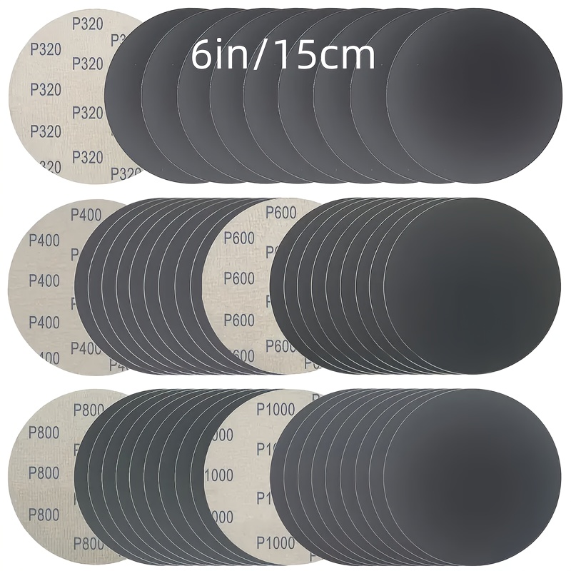 TEMU 15cm/6 Inch 50pcs Wet Dry Sandpaper With Magic Tape, 320 400 600 800 1000 Multiple Grit Sizes Sandpaper, Suitable For Random Orbital Polisher,