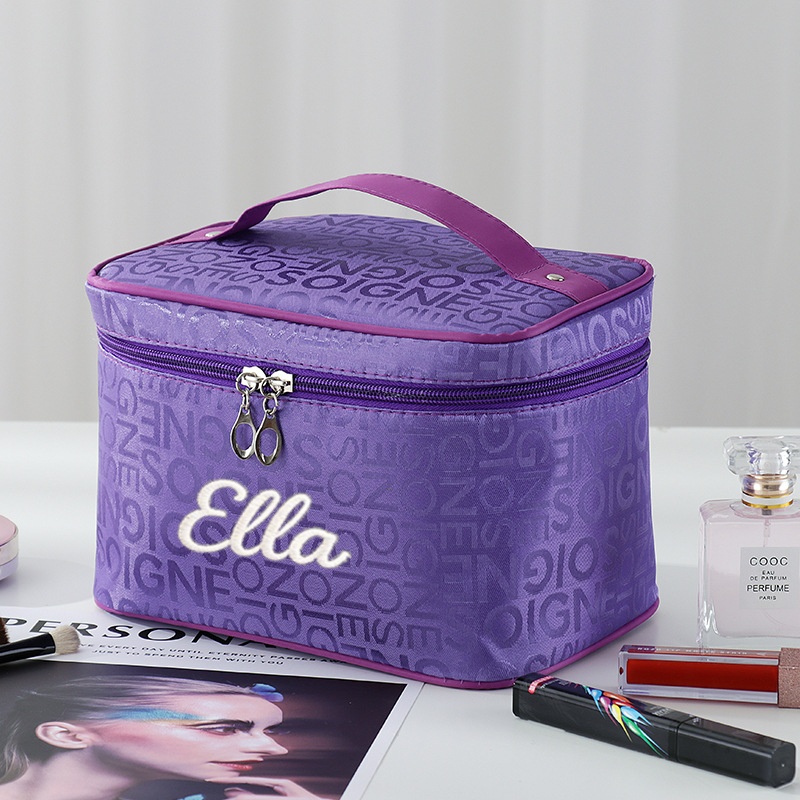 TEMU Custom Embroidered Simple And Stylish Large-capacity Makeup Bag, Made Of Durable And Portable Polyester Fiber. Features A Built-in Makeup Brush