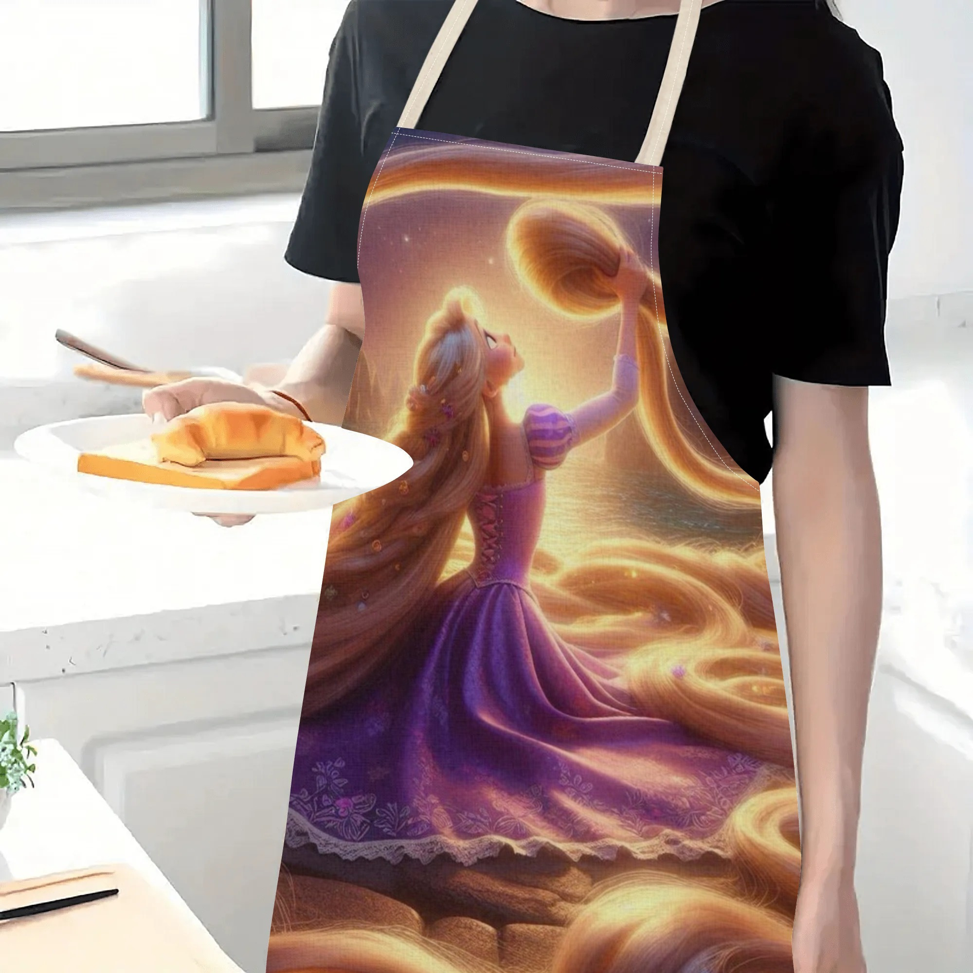 disney  -themed waterproof apron - elegant & chic, polyester with fairy tale print, ideal for hotels, restaurants, supermarkets, fruit shops, milk tea stands, and home use details 4