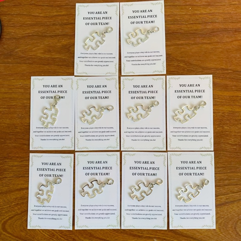 TEMU 10pcs Set Creative Hollow Puzzle Keychains | Accompanied By Team Incentive Greeting Cards, Employee Team Thank-you Gifts, Positive Energy