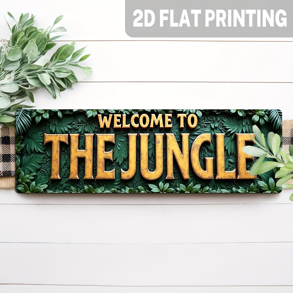 TEMU 2d Flat, 2d Flat Plane, 1pc Vintage "welcome To The Jungle" Wooden Wall Decor - With Leaf Accents, 5x16 Inches Wood, Wall Hanging For Living