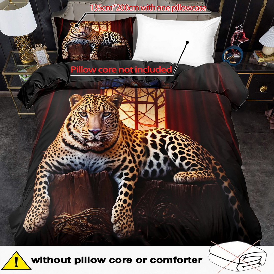 TEMU 2/ 3pcs Quilt Cover Set, Forest Tiger Print Duvet Cover Set, King Bedding, Polyester Machine Washable, Quilt Decoration, Bedroom , Birthday Gift