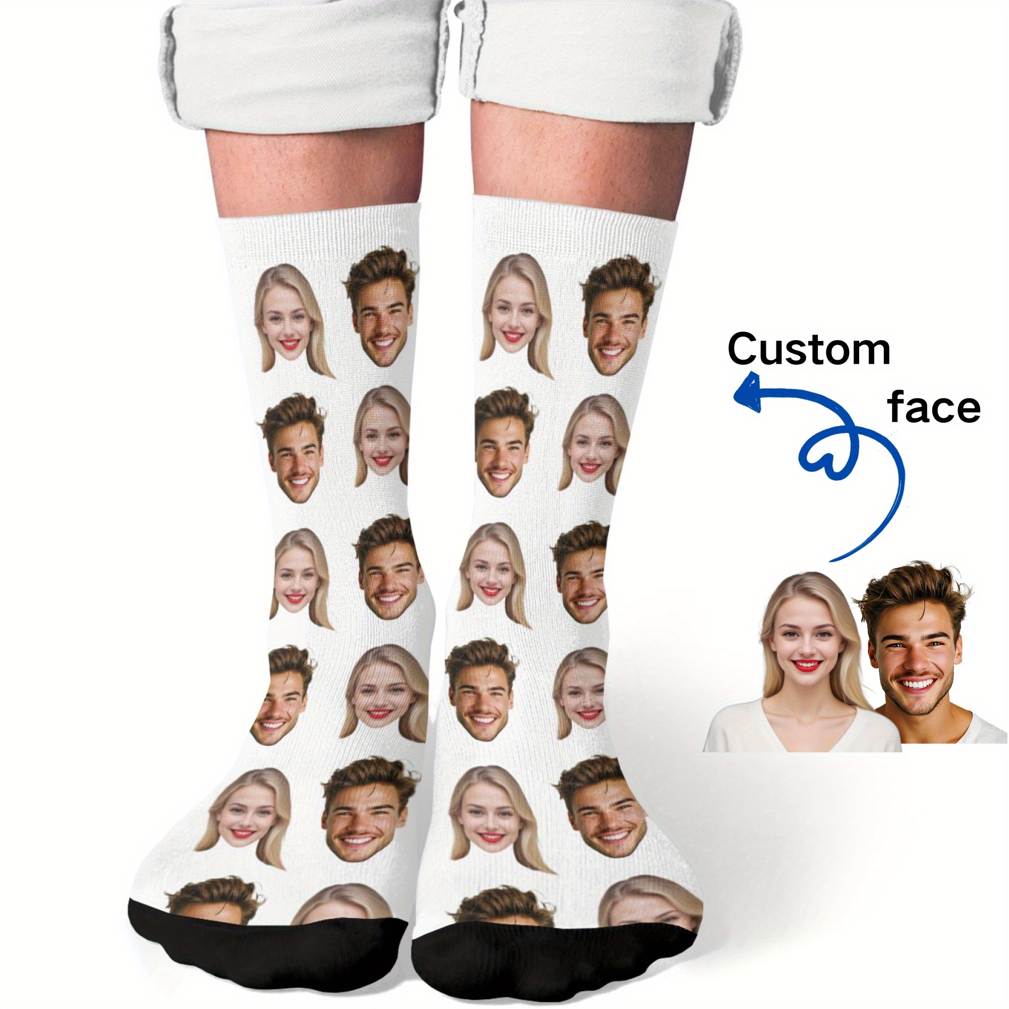 TEMU A Pair Of Customized Face Socks With Personalized Photos - Suitable For Men And Women, And Fashionable Crew-neck Party Socks - Birthday Gift,