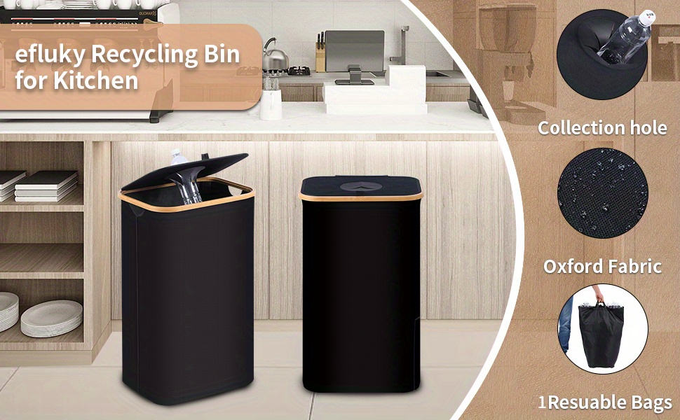 LIKOBI Recycle Bins100L,26 Gallon,Recycling Bin With Wheels And 2 Removeable And Reusable Inner Bagsbeige Lkob1297