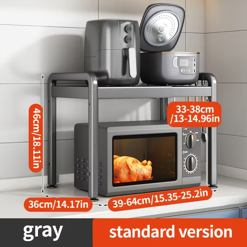 TEMU 1pc Heavy-duty Carbon Steel Retractable Kitchen Shelf Rack With Microwave/oven/bread Maker Storage Shelf - Space-saving Vertical Shelf Suitable