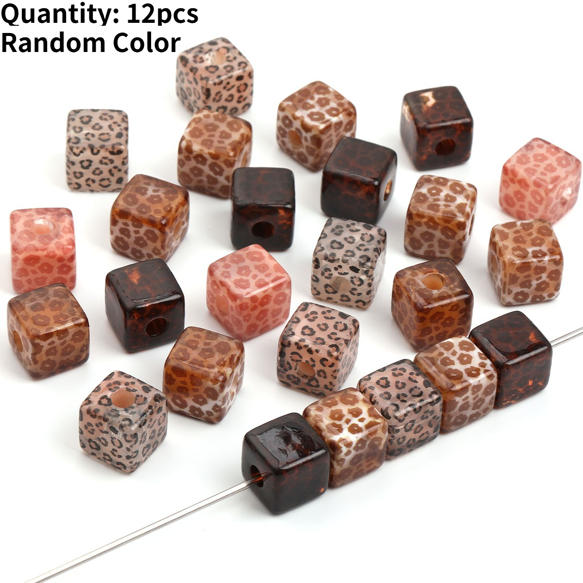 TEMU Lot de 12 perles carrées acryliques vintage de 1,4 cm de couleur aléatoire pour la fabrication de bijoux DIY, perles de cube, perles acryliques