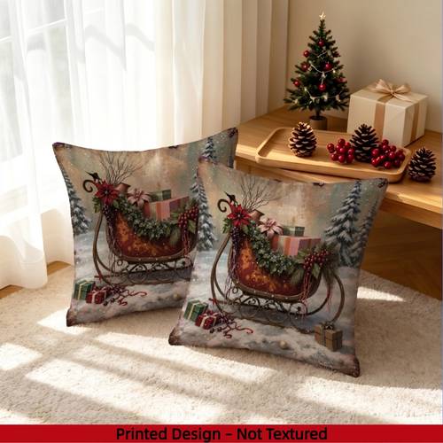printed design not textured 2pcs sleigh and flowers pillow covers without pillow room sofa decor apartment living area decoration home reading corner arrangement
