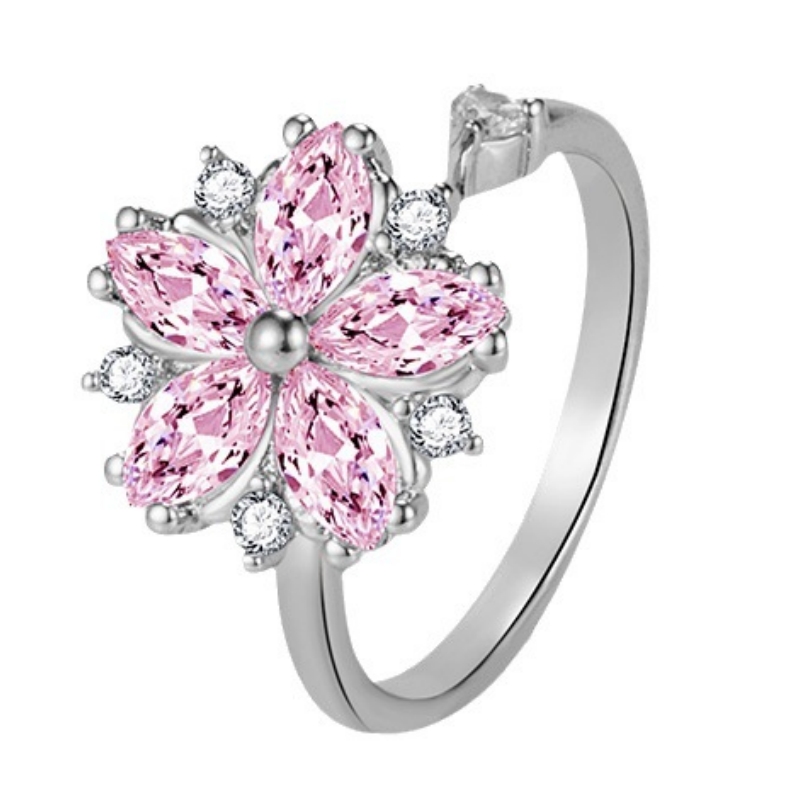 E-shop Exquisite Weiß-Rosa Synthetische Zirkonia Schneeflocken Ringe Elegante Offene Verstellbare Ringe für Frauen Tägliche Party Feiertags
