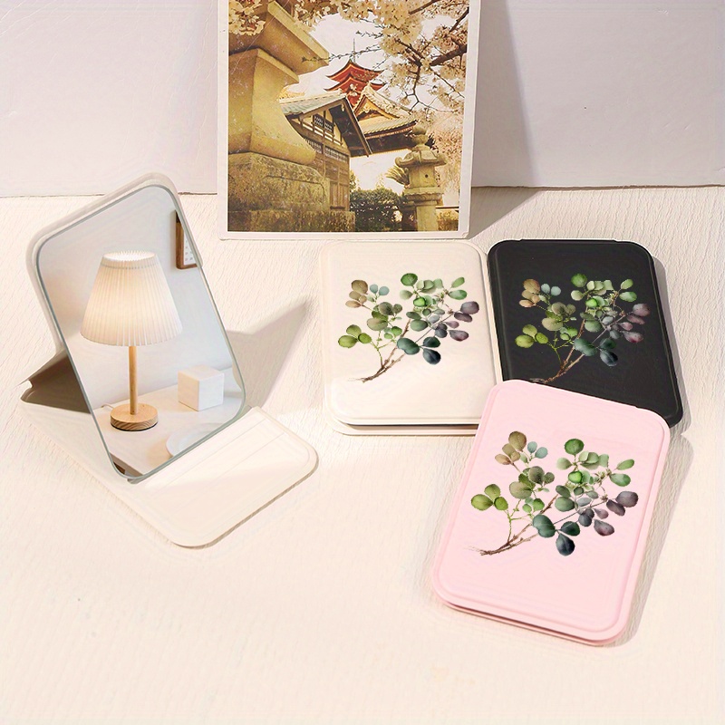 Foldable Portable Compact Makeup Mirror with Eucalyptus Design