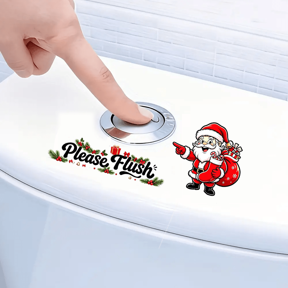 TEMU 2d Flat, 2d Flat Sticker, 1pc, Santa Claus Press-and-flush Toilet Sticker With " Flush" , Christmas Toilet Flush Reminder Sticker, Christmas